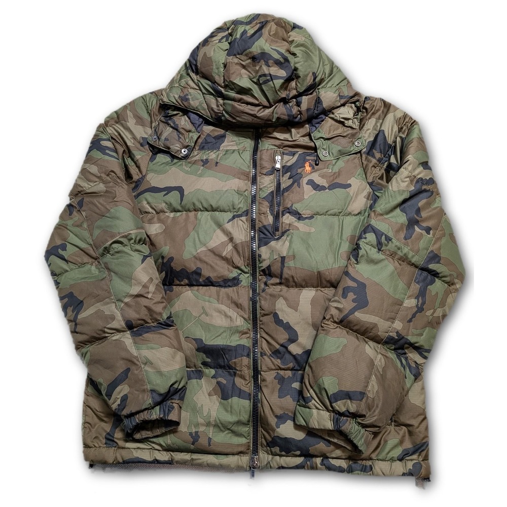 Polo Ralph Lauren Mens Coat Camo Pony Duck Down Puffer Jacket Hooded Size M